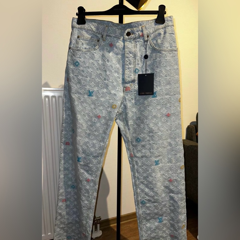 Louis Vuitton Monogram print demin jeans unisex